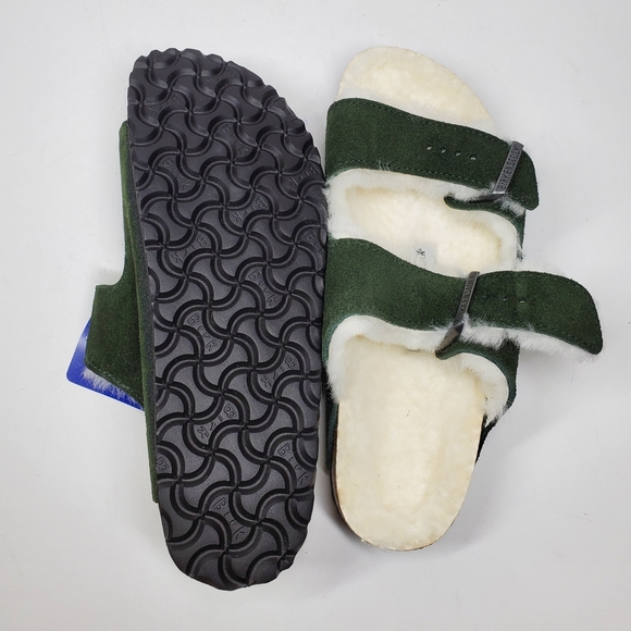 New Birkenstock Arizona Mountain Green Shearling Sandals - Picture 5 of 7